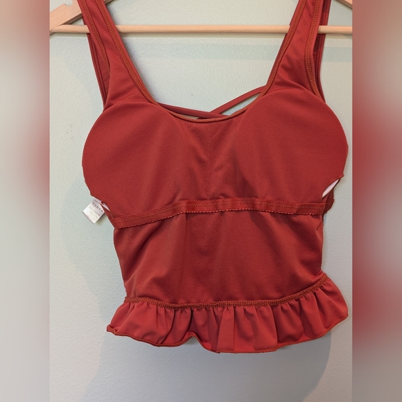 Ruffled Hem Criss Cross Open Back Swim Top - Picture 3 of 5